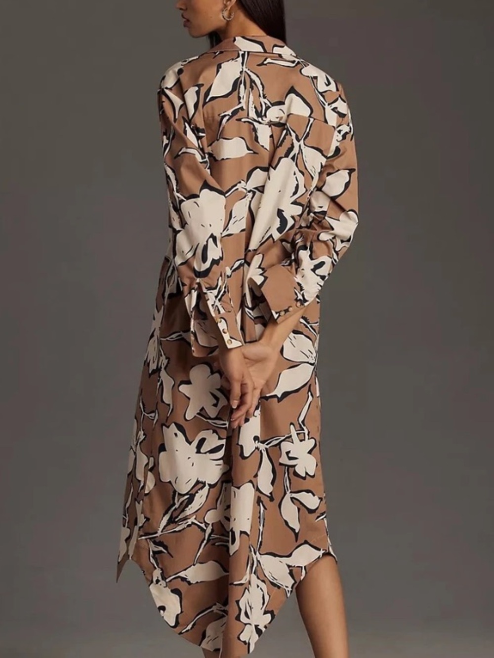Anthropologie Maeve Brown, Cream & Black Floral Button-Up dress! M - Picture 4 of 6